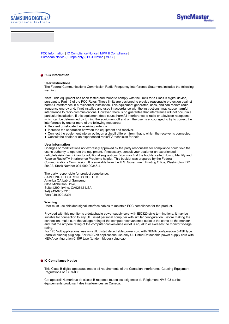 Regulatory | Samsung 323T User Manual | Page 72 / 78