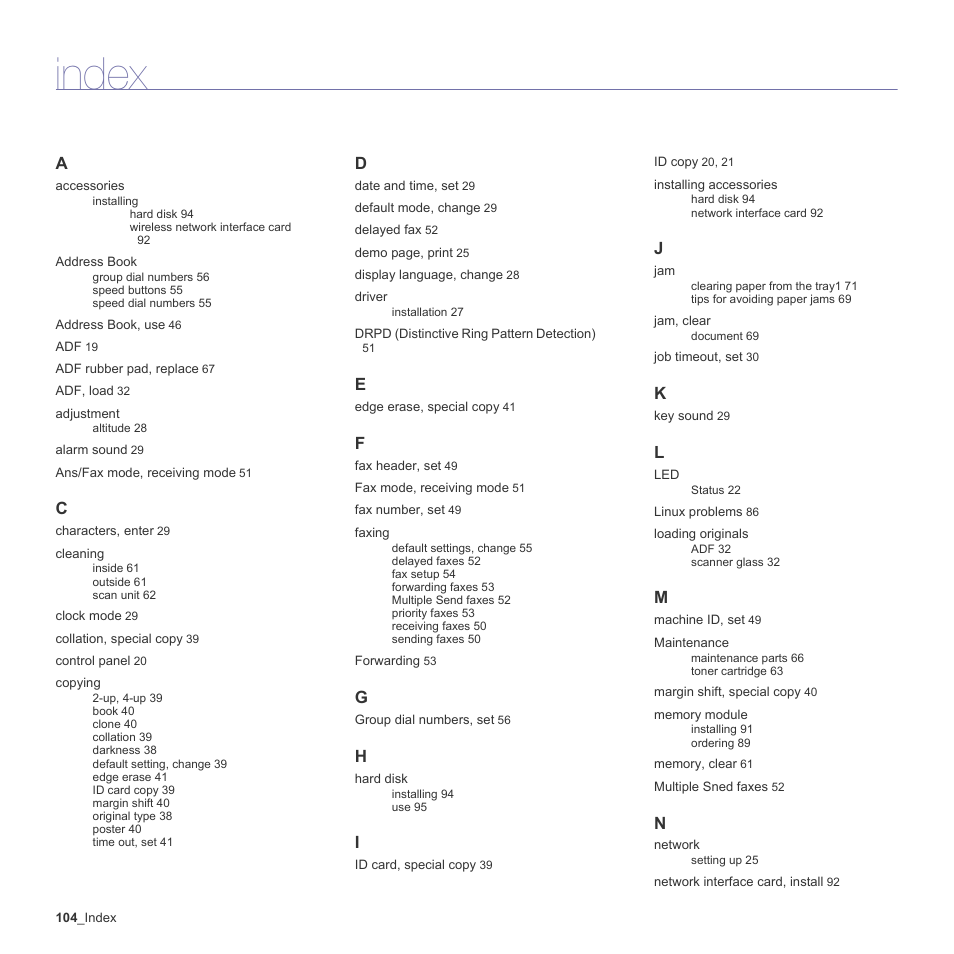 Index | Samsung CLX-6240 Series User Manual | Page 104 / 157