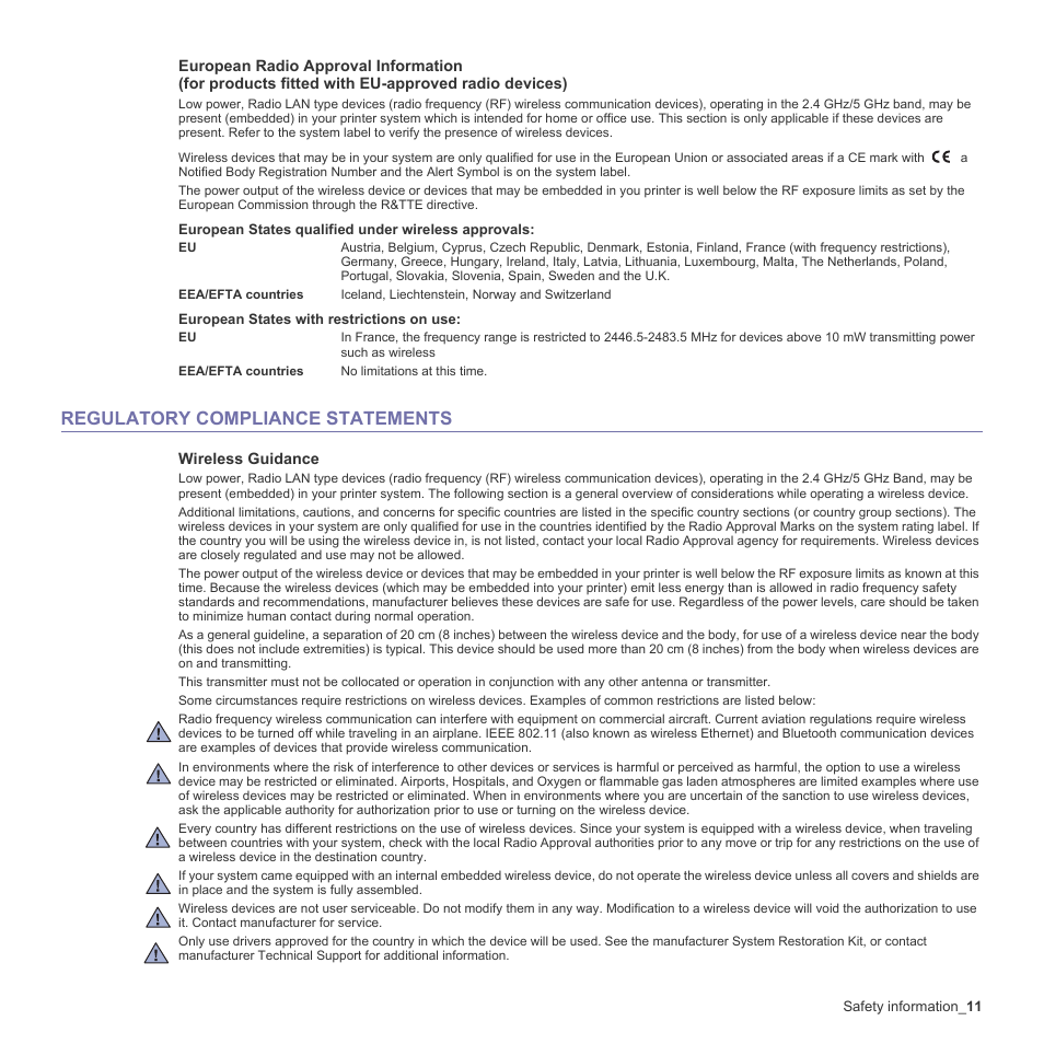 Regulatory compliance statements | Samsung CLX-6240 Series User Manual | Page 11 / 157