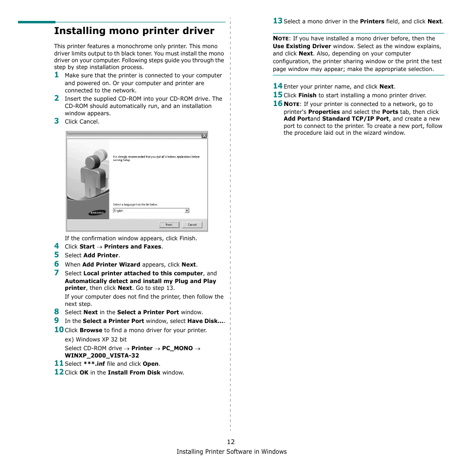 Installing mono printer driver | Samsung CLX-6240 Series User Manual | Page 122 / 157