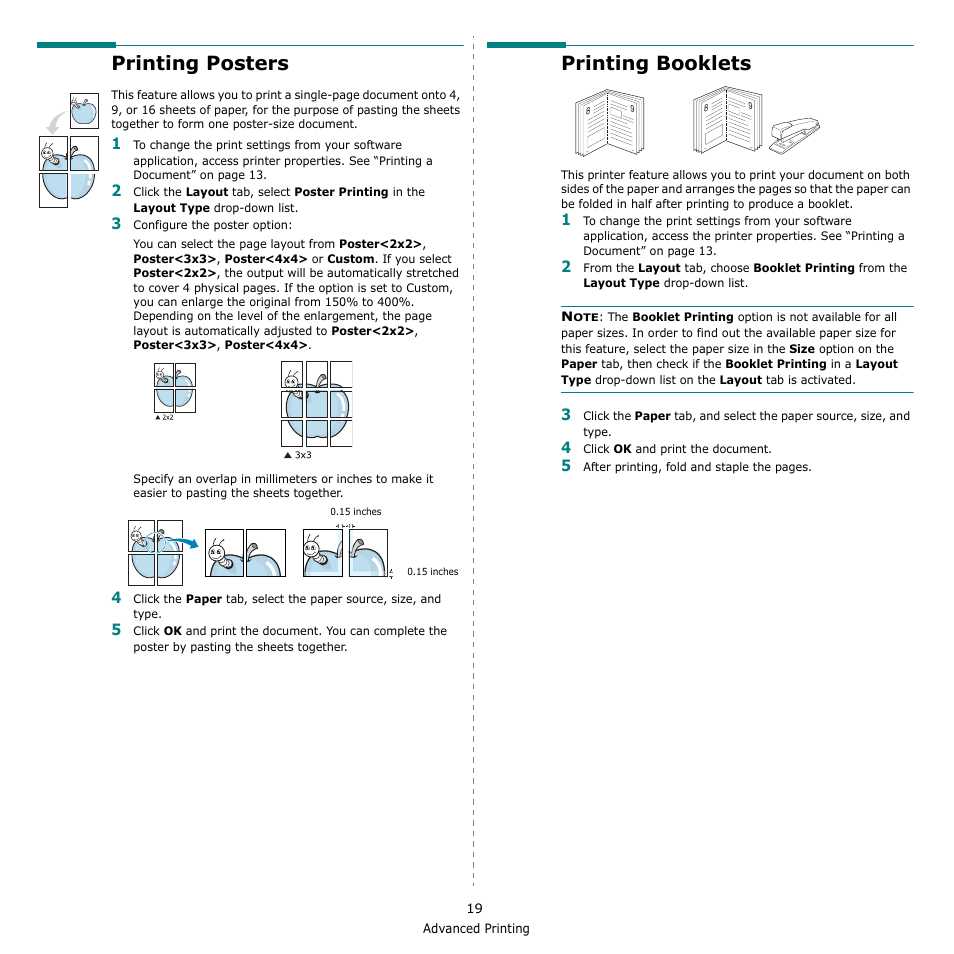 Printing posters, Printing booklets, Printing posters printing booklets | Samsung CLX-6240 Series User Manual | Page 129 / 157