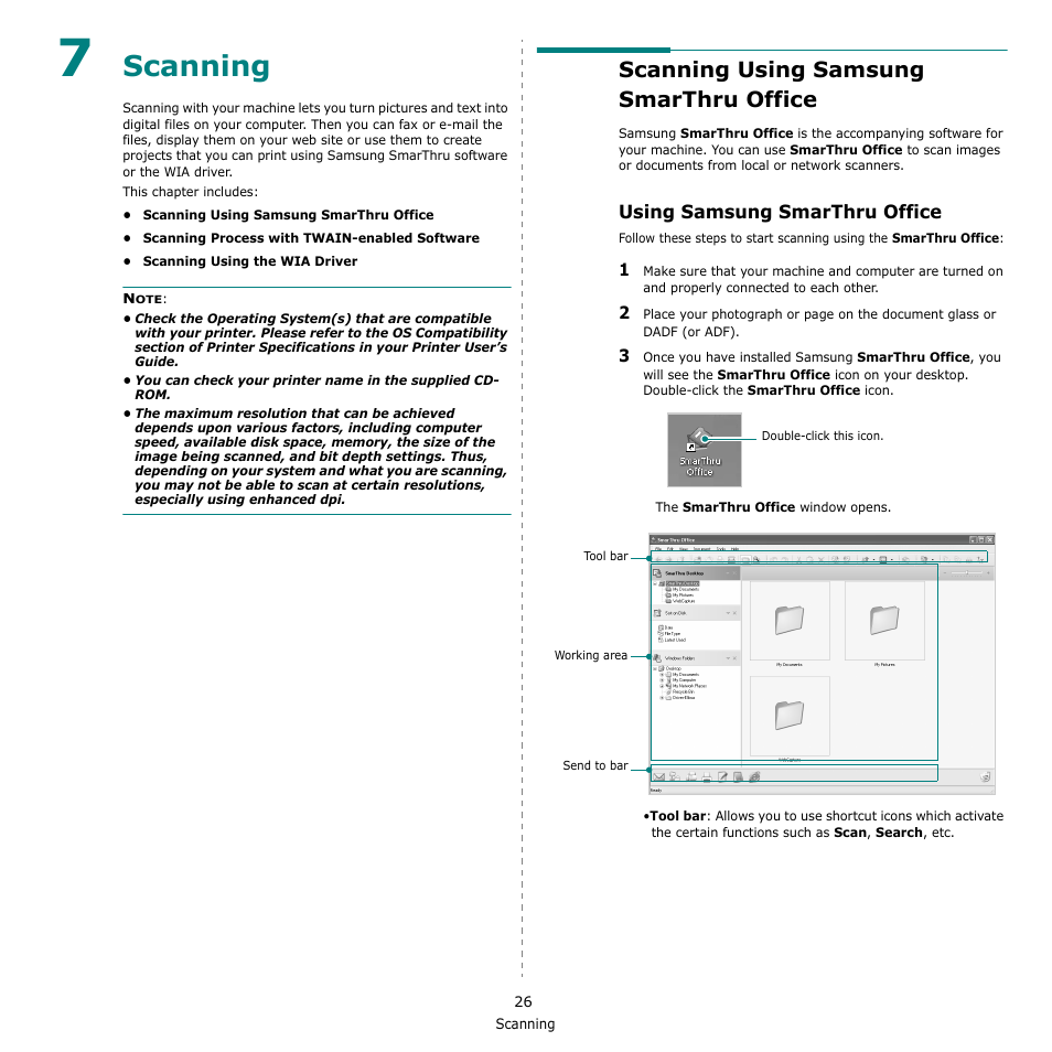 Scanning, Scanning using samsung smarthru office, Using samsung smarthru office | Chapter 7, Canning | Samsung CLX-6240 Series User Manual | Page 136 / 157