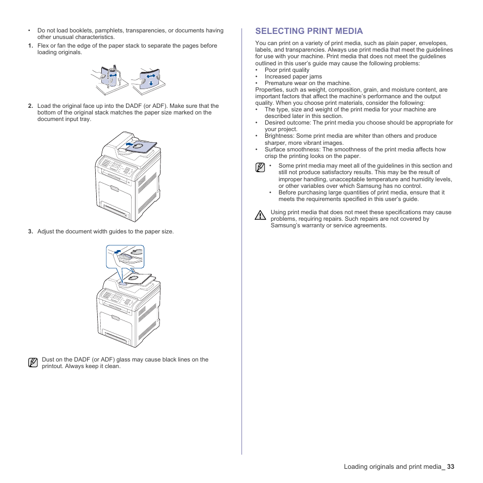 Selecting print media, 33 selecting print media | Samsung CLX-6240 Series User Manual | Page 33 / 157