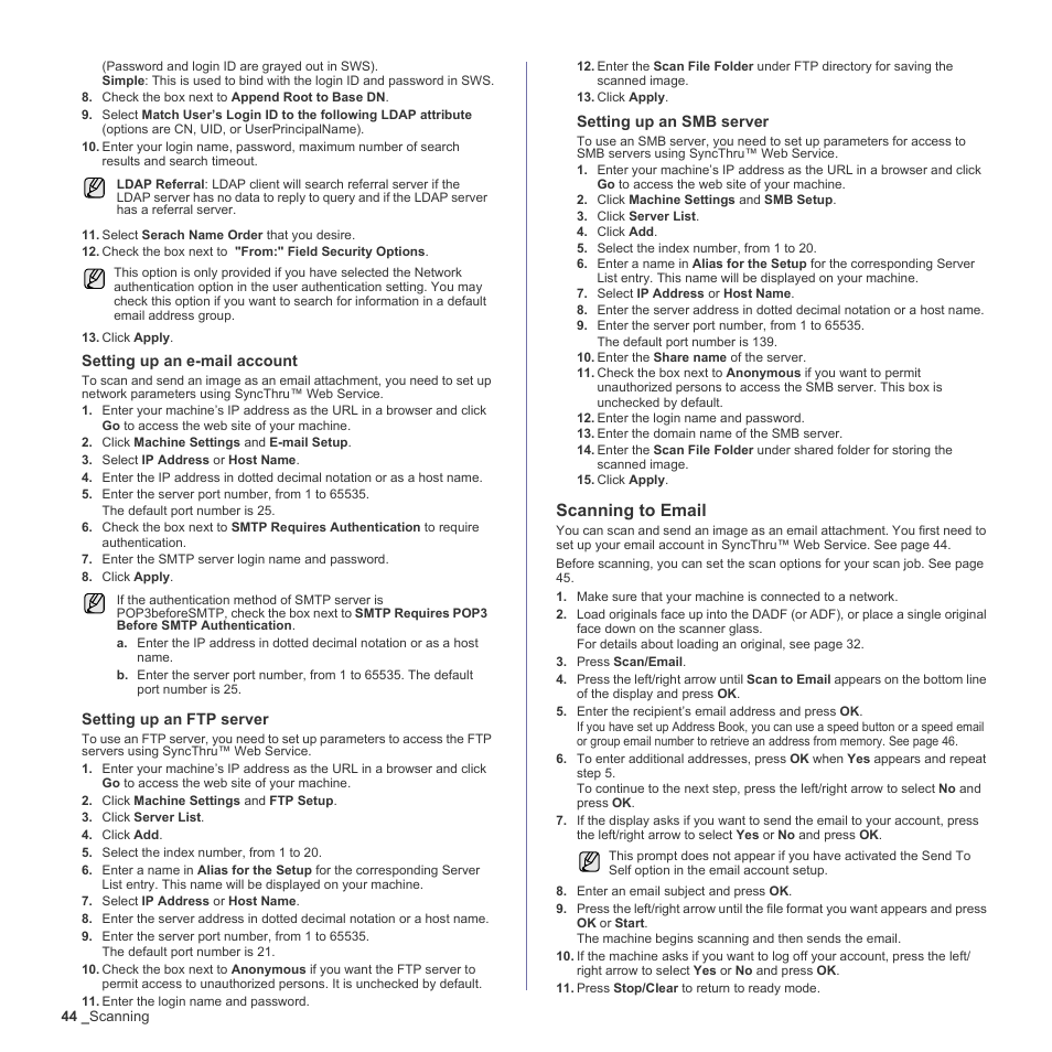 Scanning to email, E 44 | Samsung CLX-6240 Series User Manual | Page 44 / 157