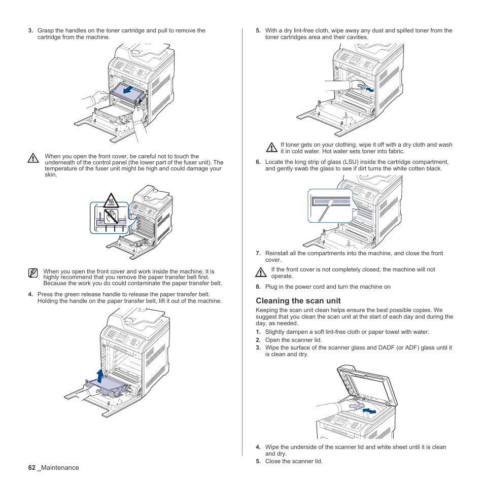 Cleaning the scan unit | Samsung CLX-6240 Series User Manual | Page 62 / 157