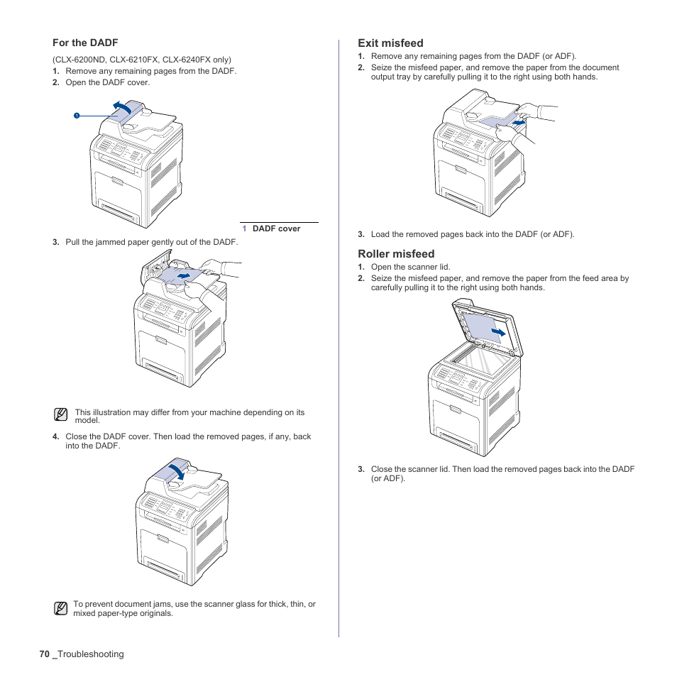 Exit misfeed, Roller misfeed | Samsung CLX-6240 Series User Manual | Page 70 / 157