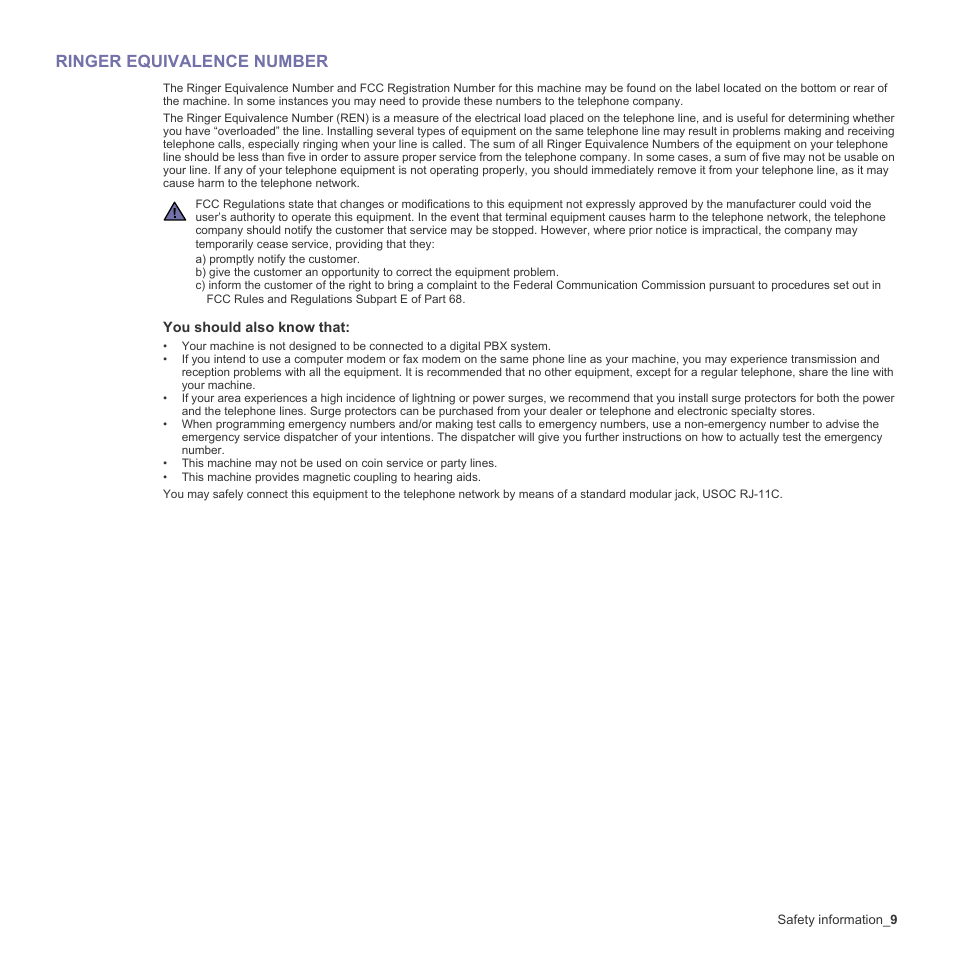 Ringer equivalence number | Samsung CLX-6240 Series User Manual | Page 9 / 157