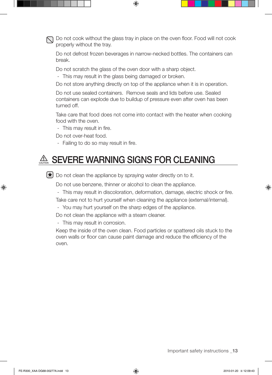 Severe warning signs for cleaning | Samsung FER300 User Manual | Page 13 / 44