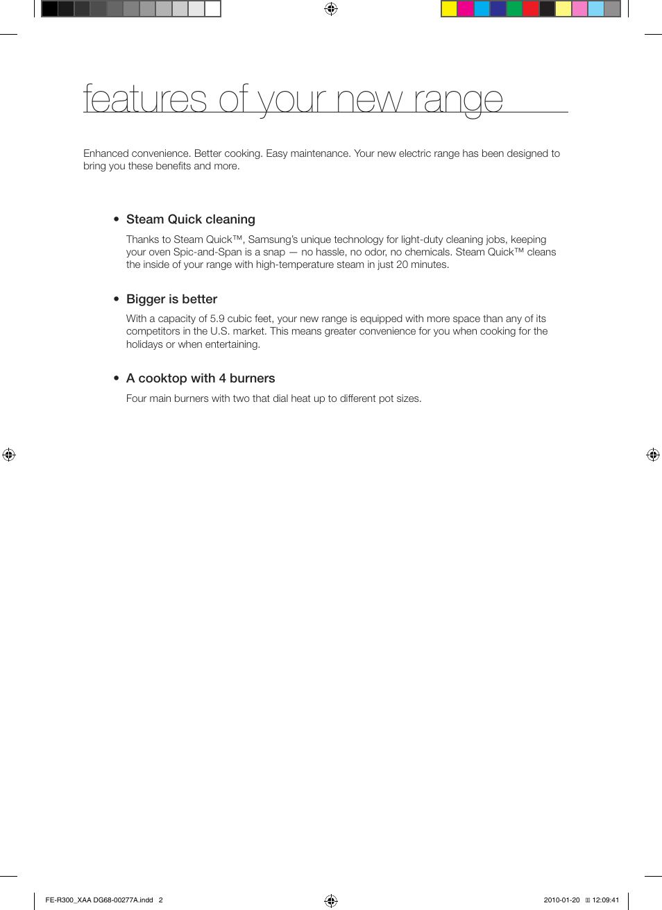 Features of your new range | Samsung FER300 User Manual | Page 2 / 44