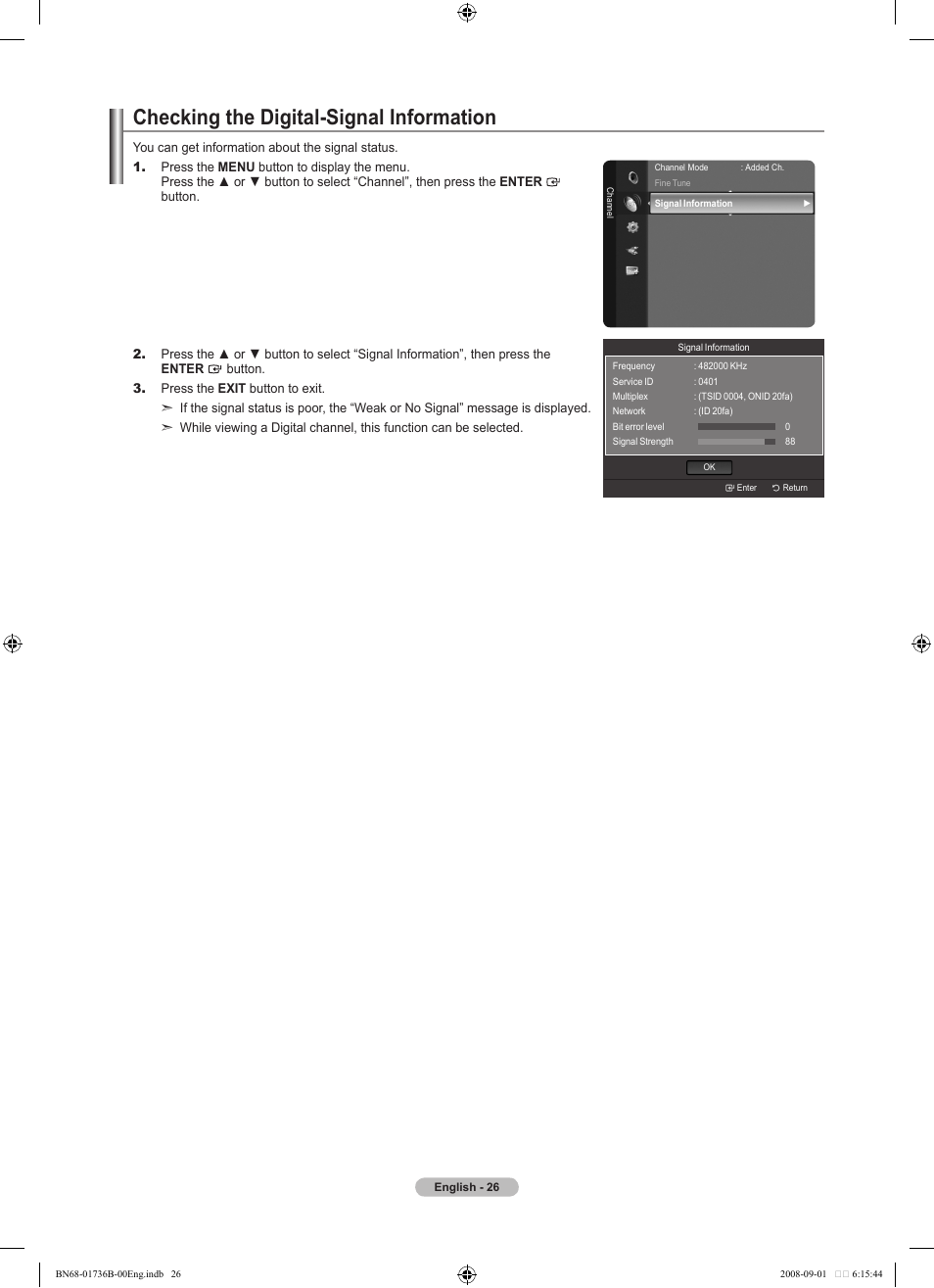 Checking the digital-signal information | Samsung BN68-01736B-00 User Manual | Page 28 / 81