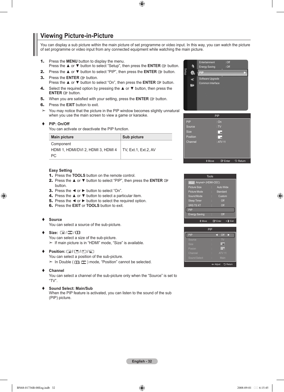 Viewing picture-in-picture | Samsung BN68-01736B-00 User Manual | Page 34 / 81