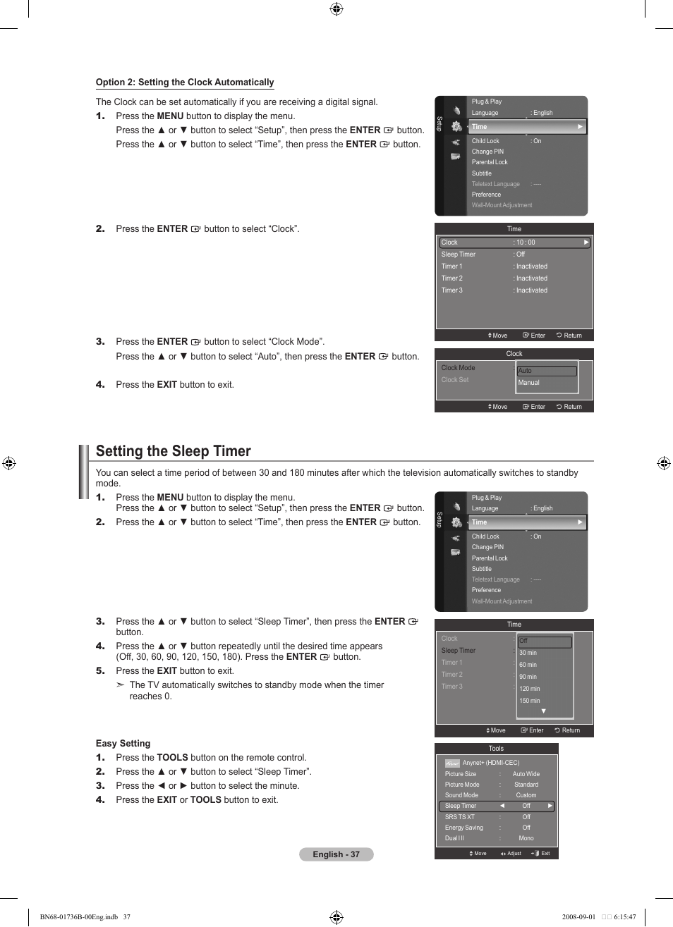 Setting the sleep timer | Samsung BN68-01736B-00 User Manual | Page 39 / 81