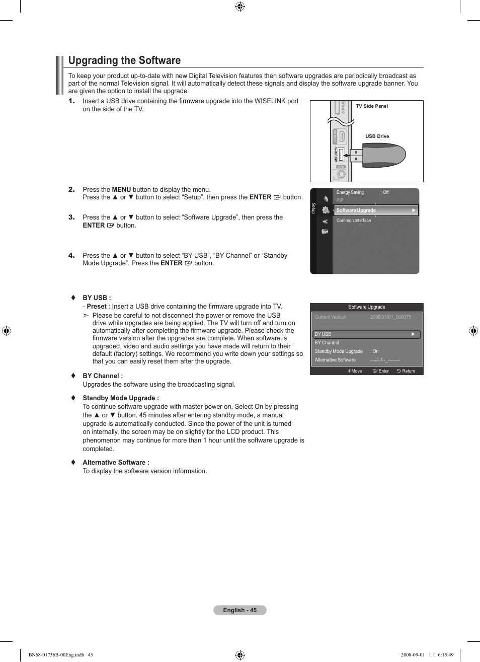 Upgrading the software | Samsung BN68-01736B-00 User Manual | Page 47 / 81