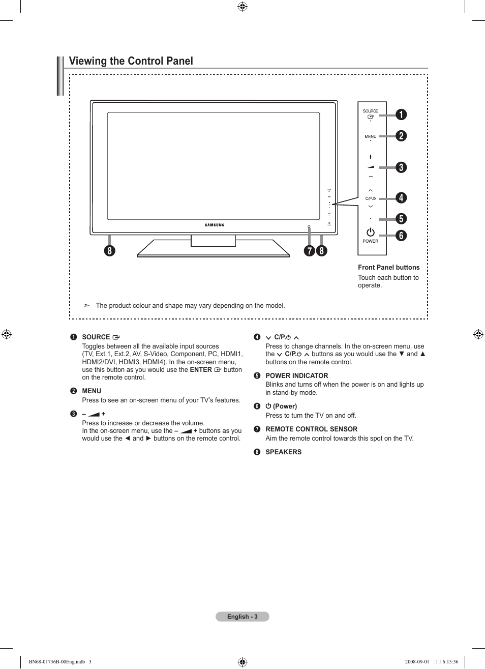 Viewing the control panel | Samsung BN68-01736B-00 User Manual | Page 5 / 81