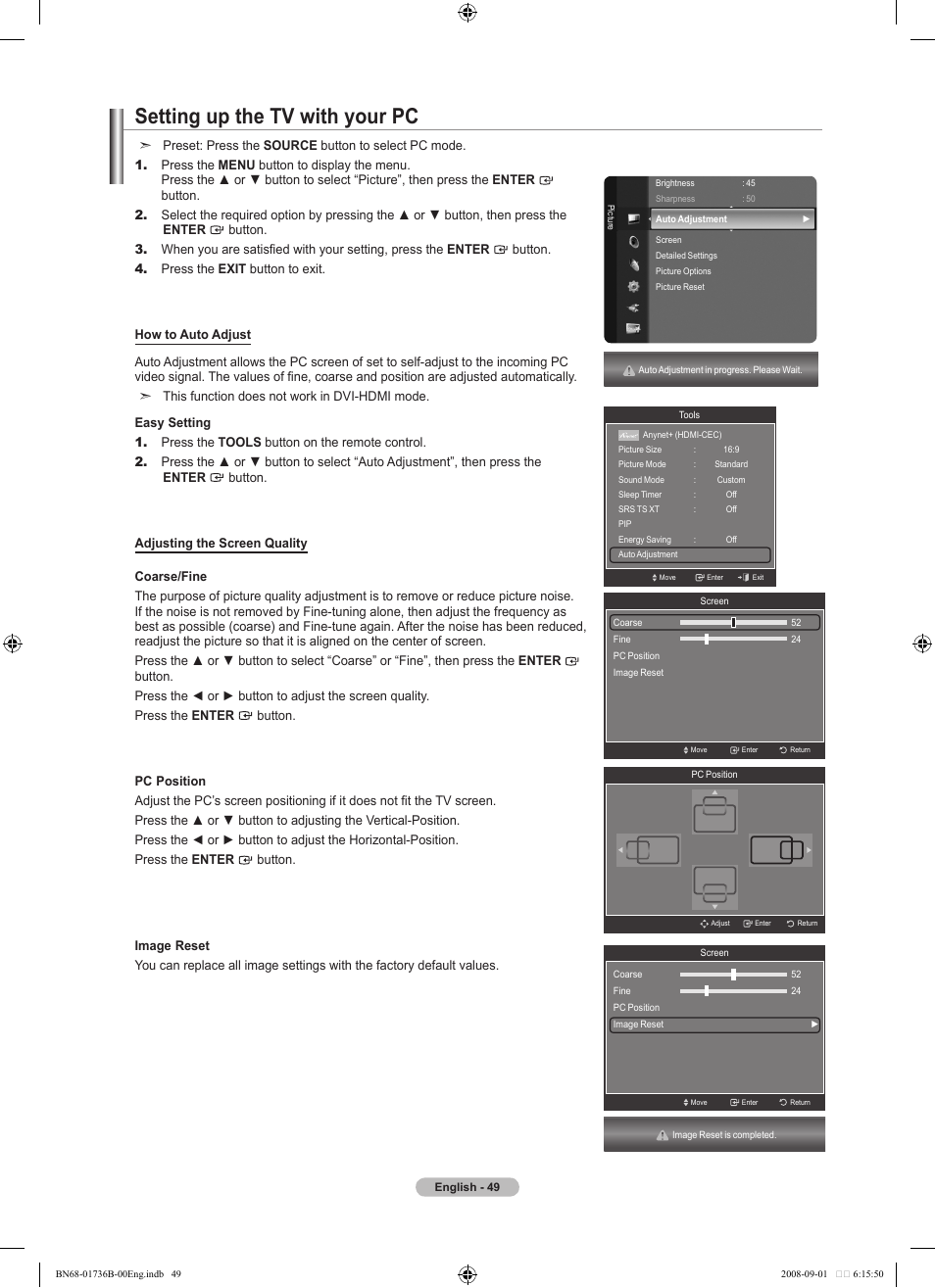 Setting up the tv with your pc | Samsung BN68-01736B-00 User Manual | Page 51 / 81