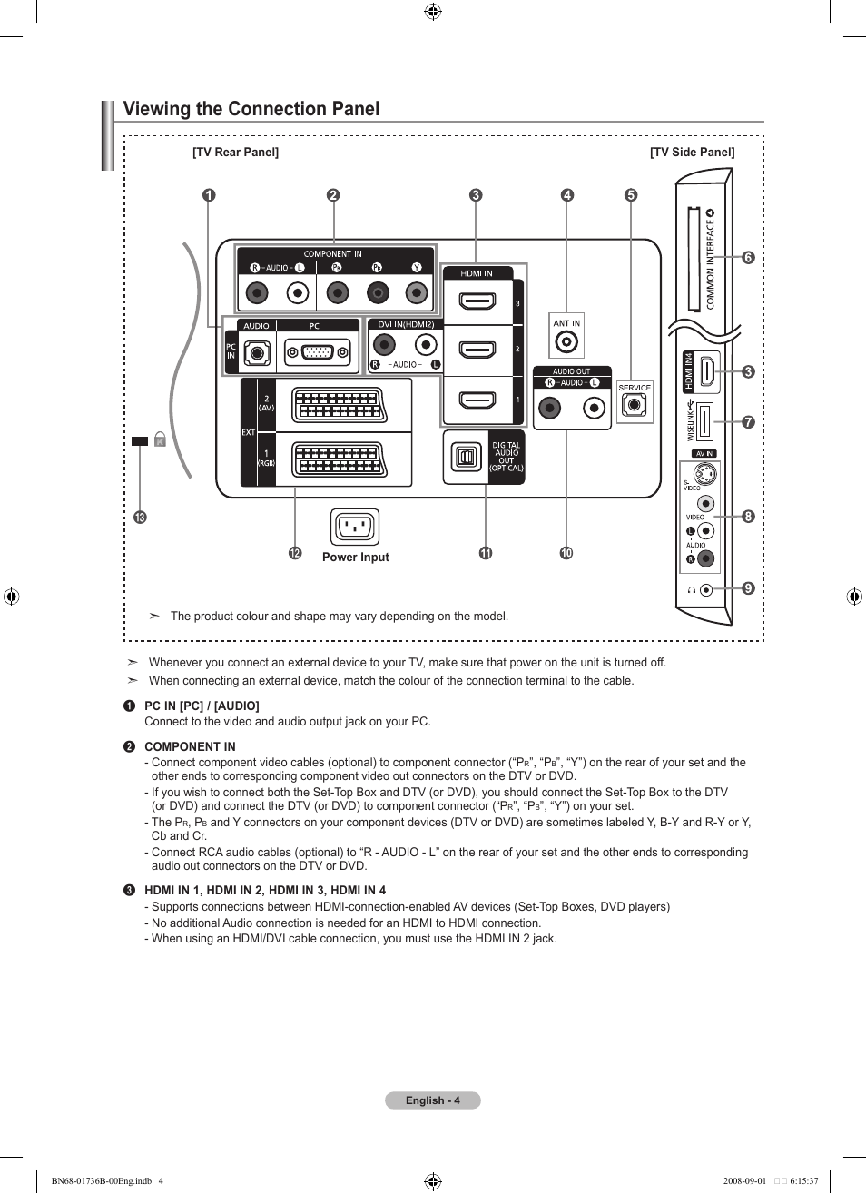 Viewing the connection panel | Samsung BN68-01736B-00 User Manual | Page 6 / 81