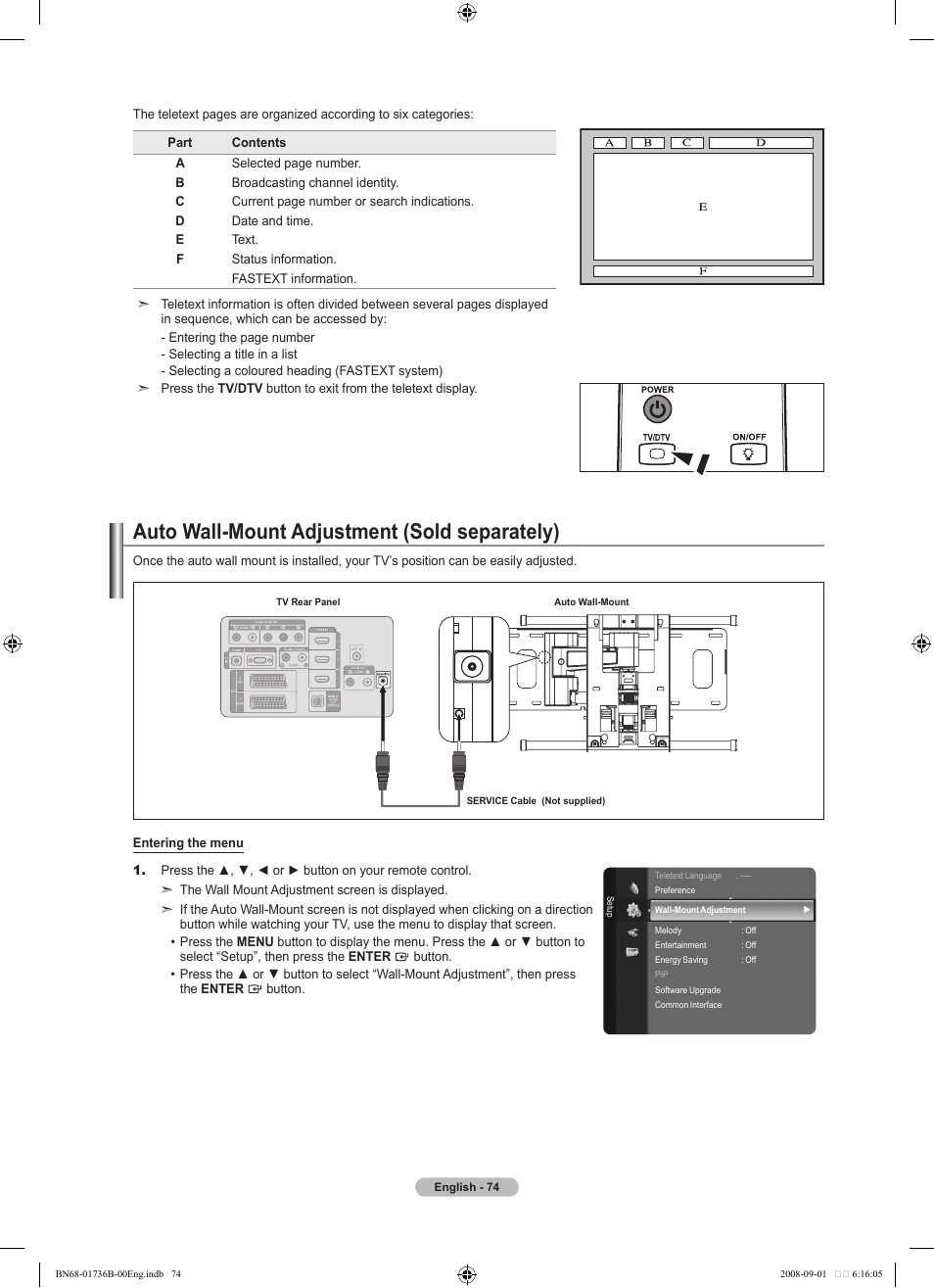 Auto wall-mount adjustment (sold separately) | Samsung BN68-01736B-00 User Manual | Page 76 / 81