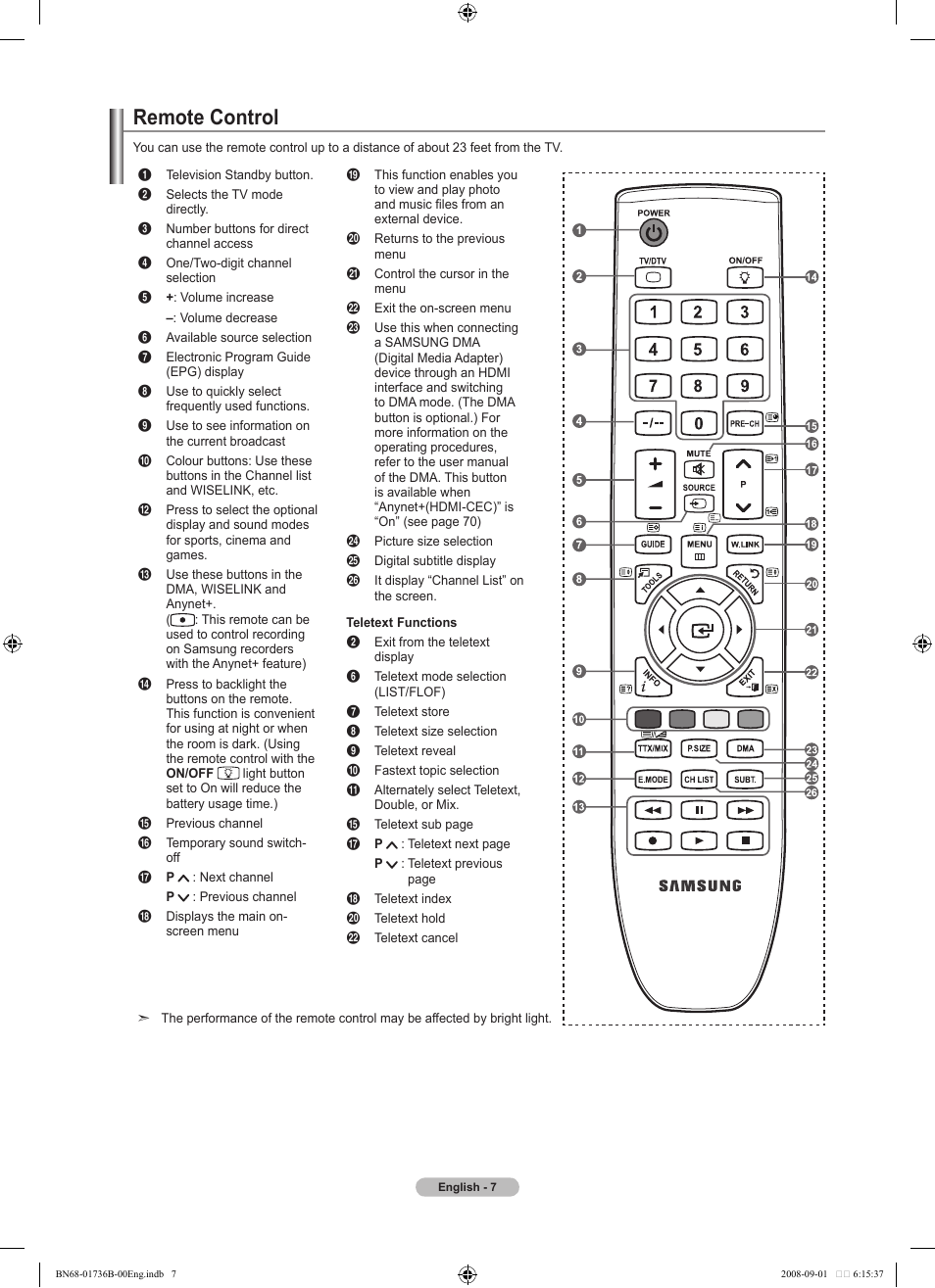 Remote control | Samsung BN68-01736B-00 User Manual | Page 9 / 81