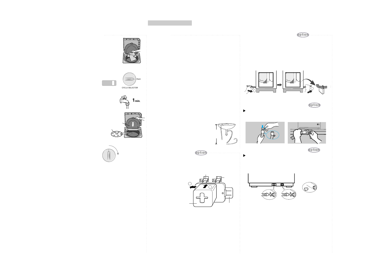 Installation, Additional rinse, Location | Changing the positionof the drain hose, Mounting the legs, Connecting the drain hose | Samsung SW-T65A1(P) User Manual | Page 5 / 7