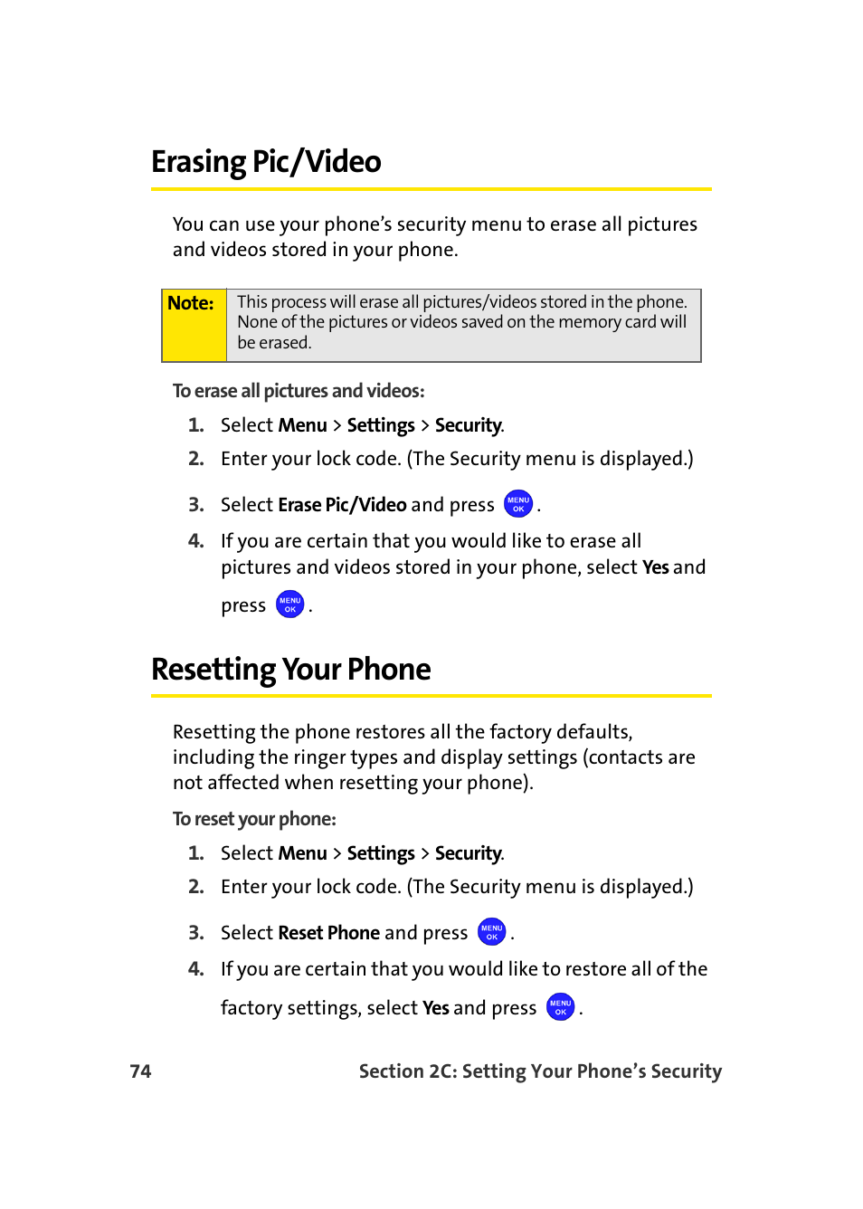 Erasing pic/video, Resetting your phone, Resetti | Samsung MM-A940 User Manual | Page 100 / 287