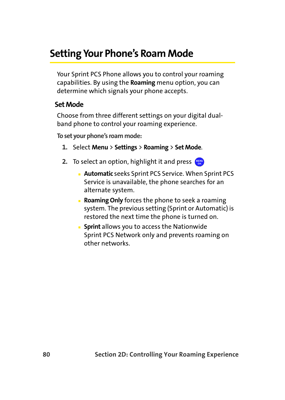 Setting your phone’s roam mode, Set mode | Samsung MM-A940 User Manual | Page 106 / 287