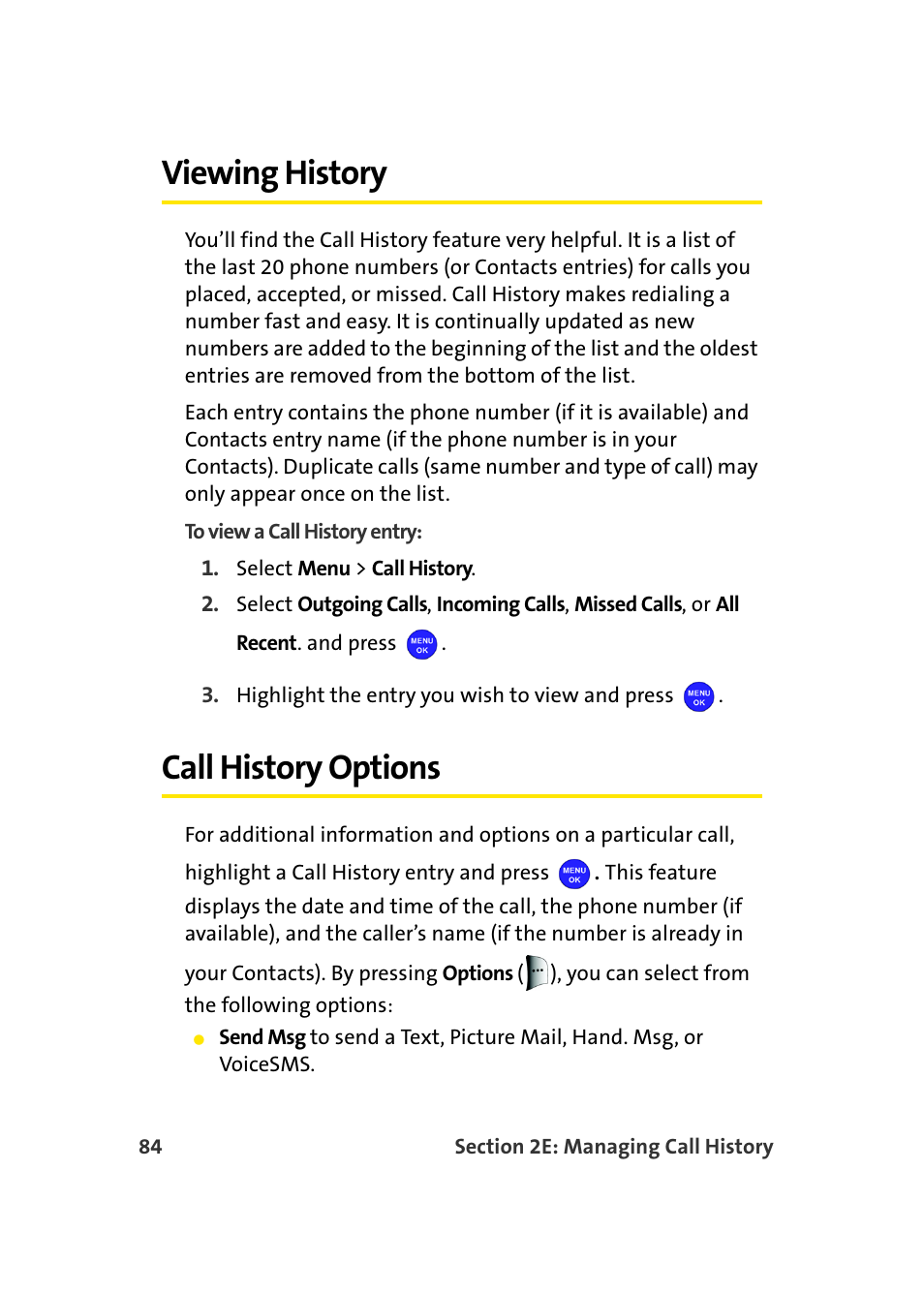 Viewing history, Call history options | Samsung MM-A940 User Manual | Page 110 / 287