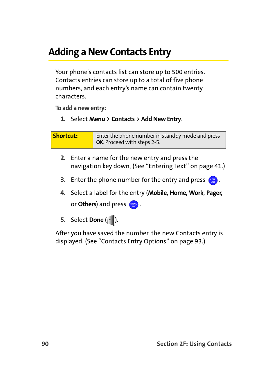 Adding a new contacts entry | Samsung MM-A940 User Manual | Page 116 / 287