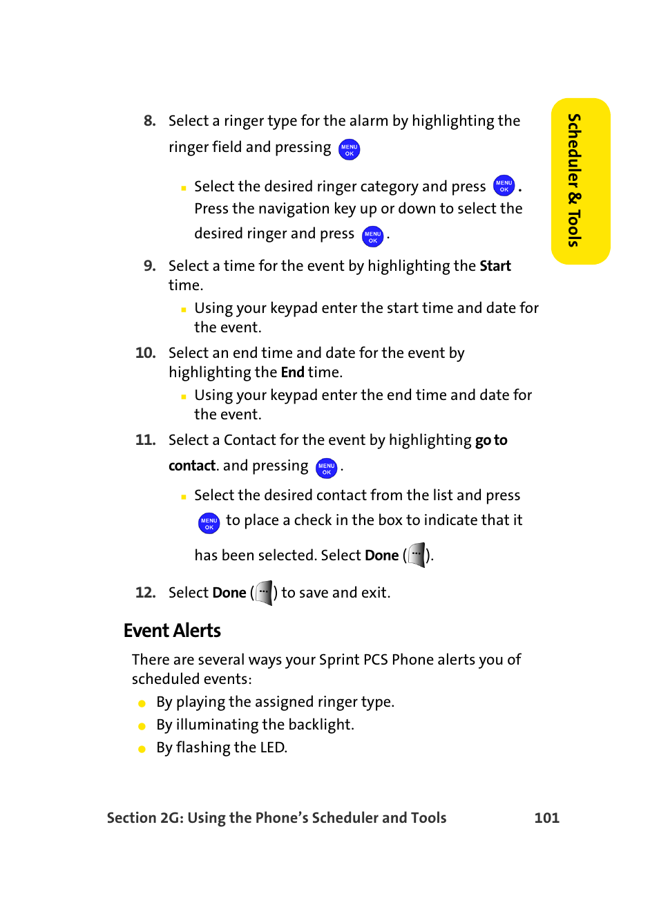 Event alerts, Scheduler & to ols | Samsung MM-A940 User Manual | Page 127 / 287