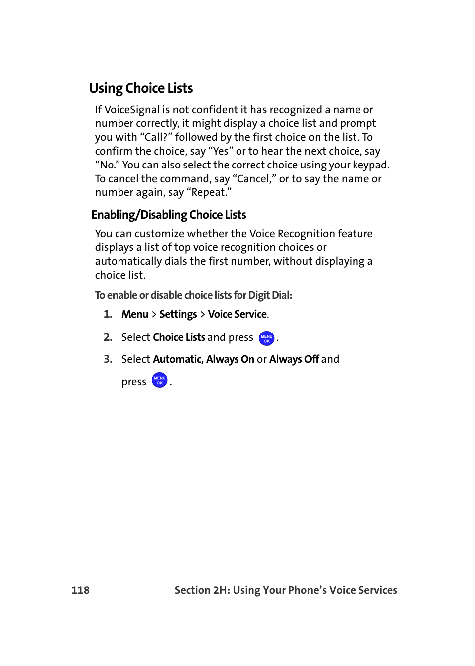 Using choice lists | Samsung MM-A940 User Manual | Page 144 / 287