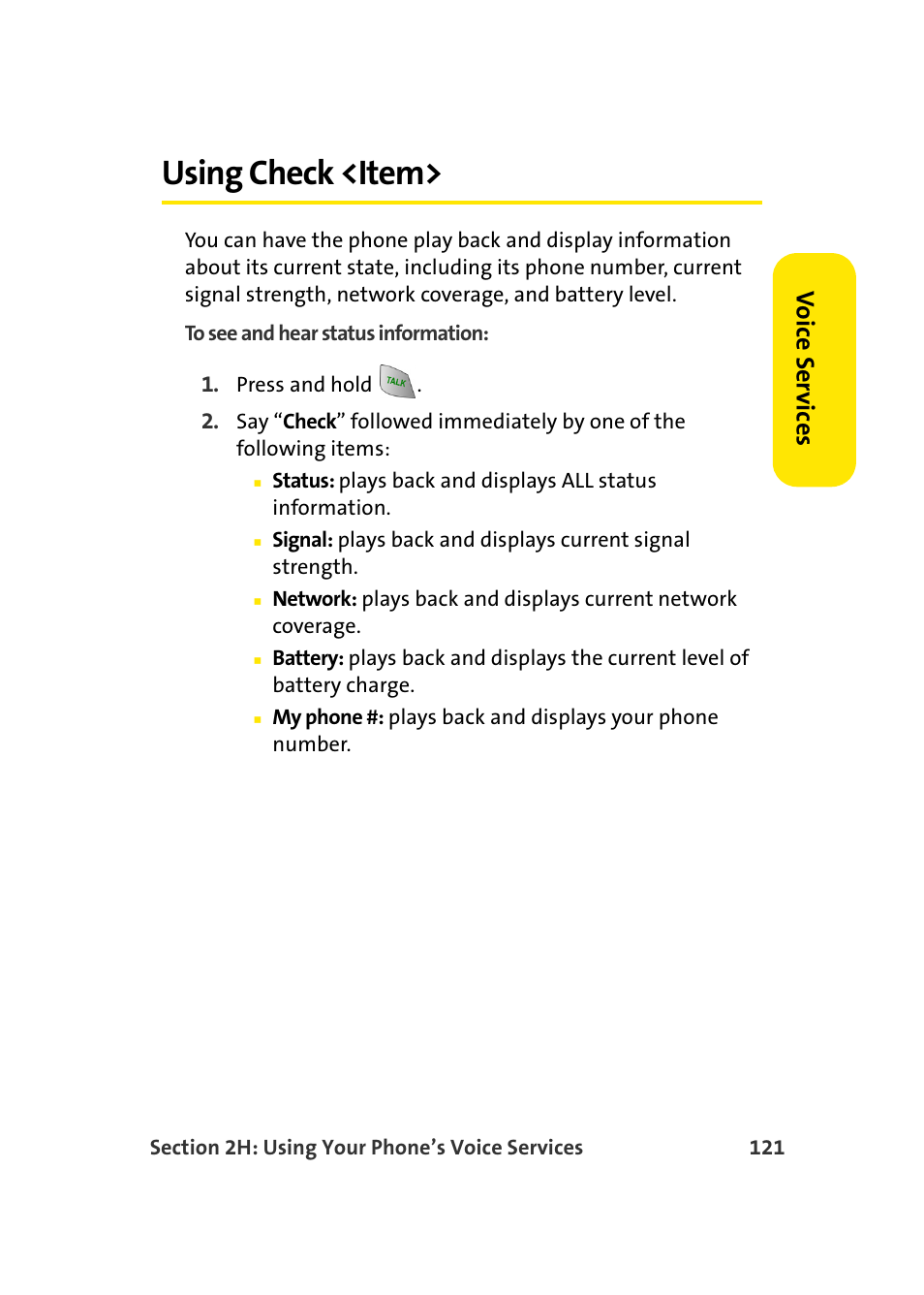 Using check <item, Vo ice ser v ices | Samsung MM-A940 User Manual | Page 147 / 287
