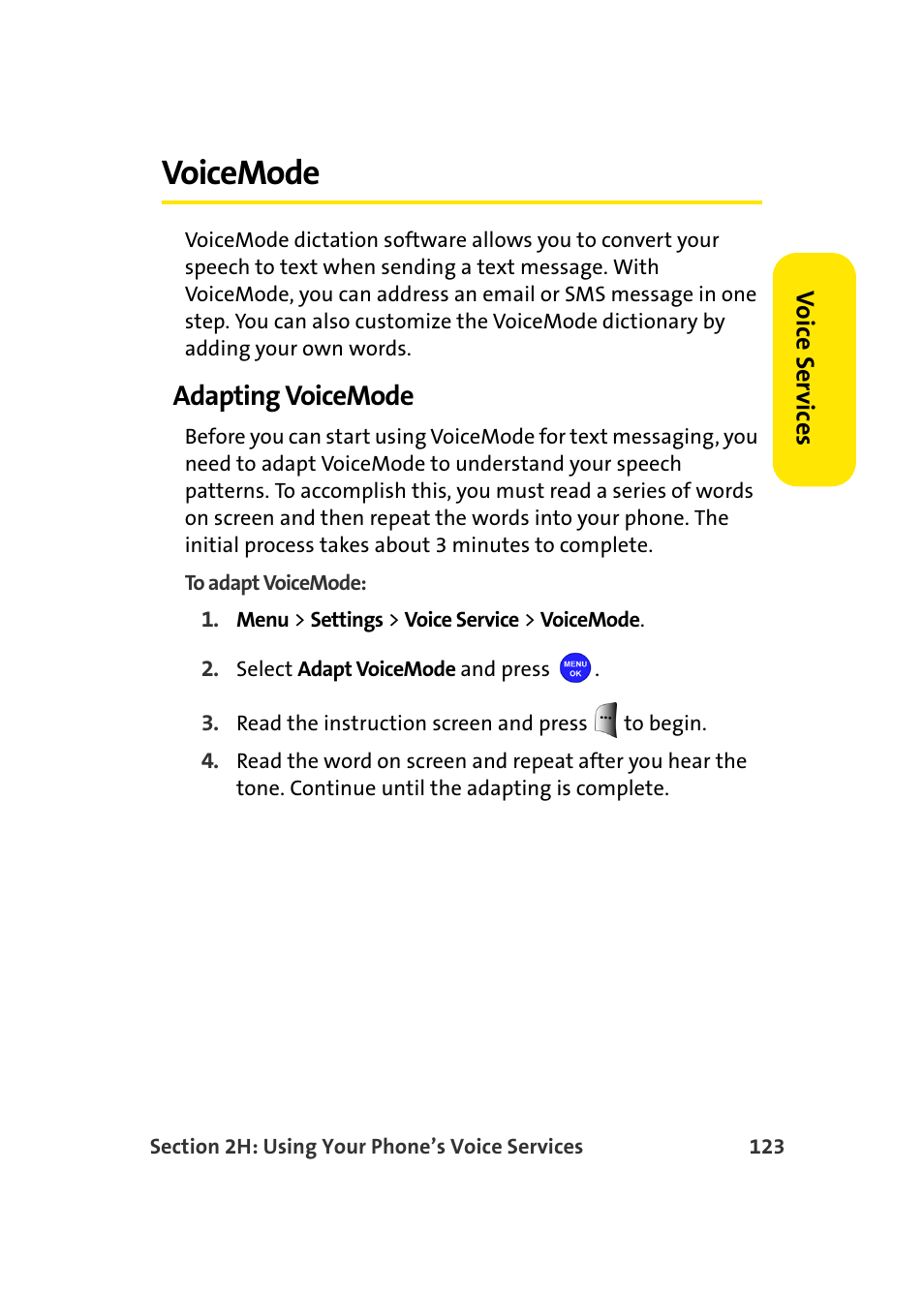 Voicemode, Adapting voicemode | Samsung MM-A940 User Manual | Page 149 / 287