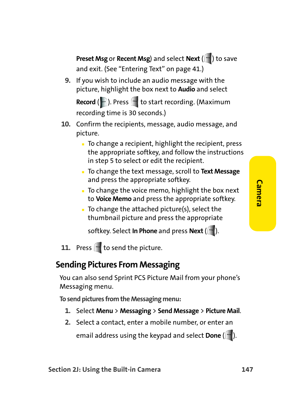 Sending pictures from messaging, Ca m e ra | Samsung MM-A940 User Manual | Page 173 / 287