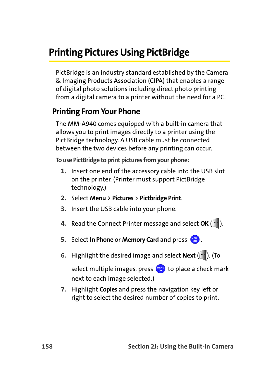 Printing pictures using pictbridge, Printing from your phone | Samsung MM-A940 User Manual | Page 184 / 287