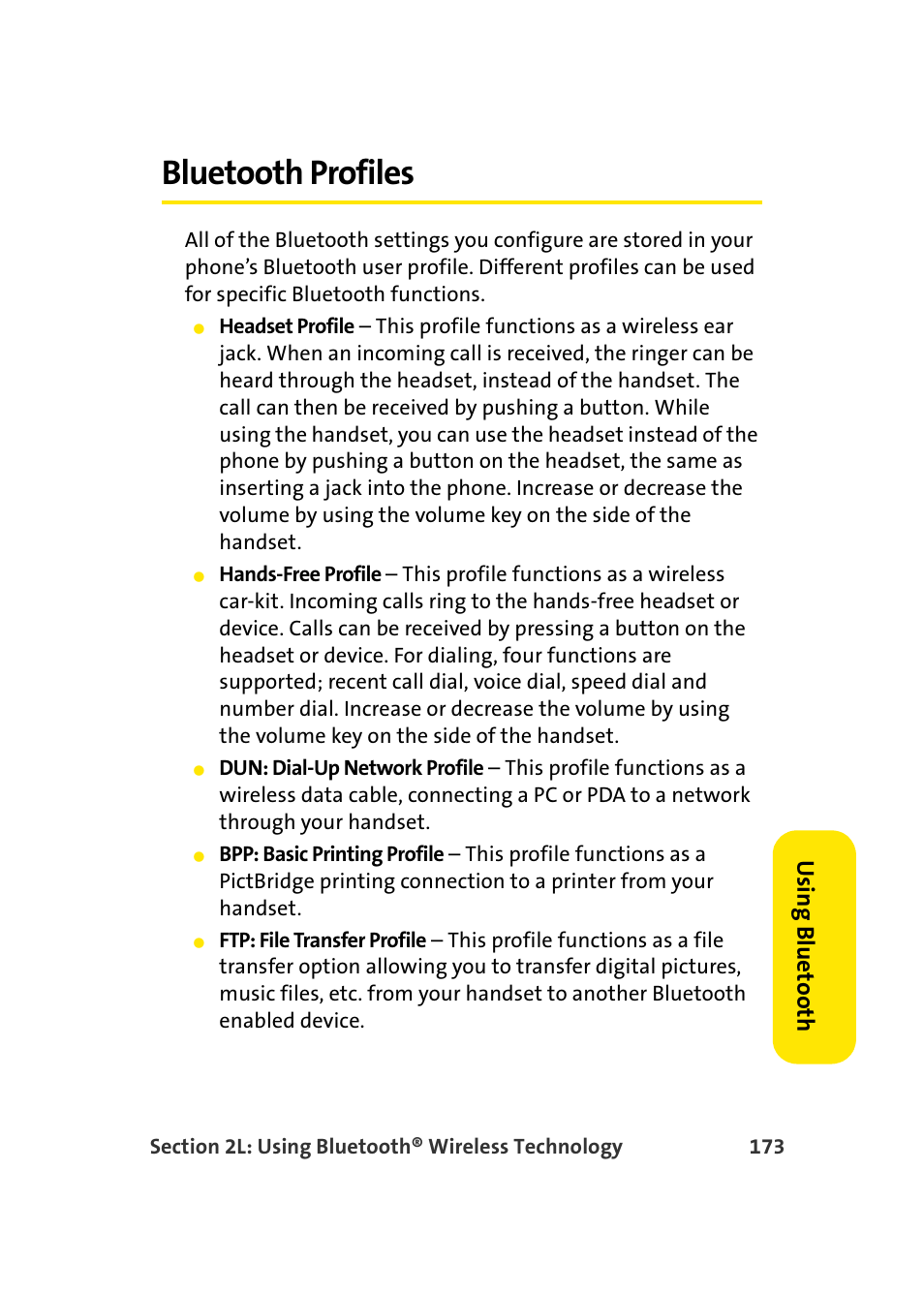Bluetooth profiles, Usin g b lue to ot h | Samsung MM-A940 User Manual | Page 199 / 287