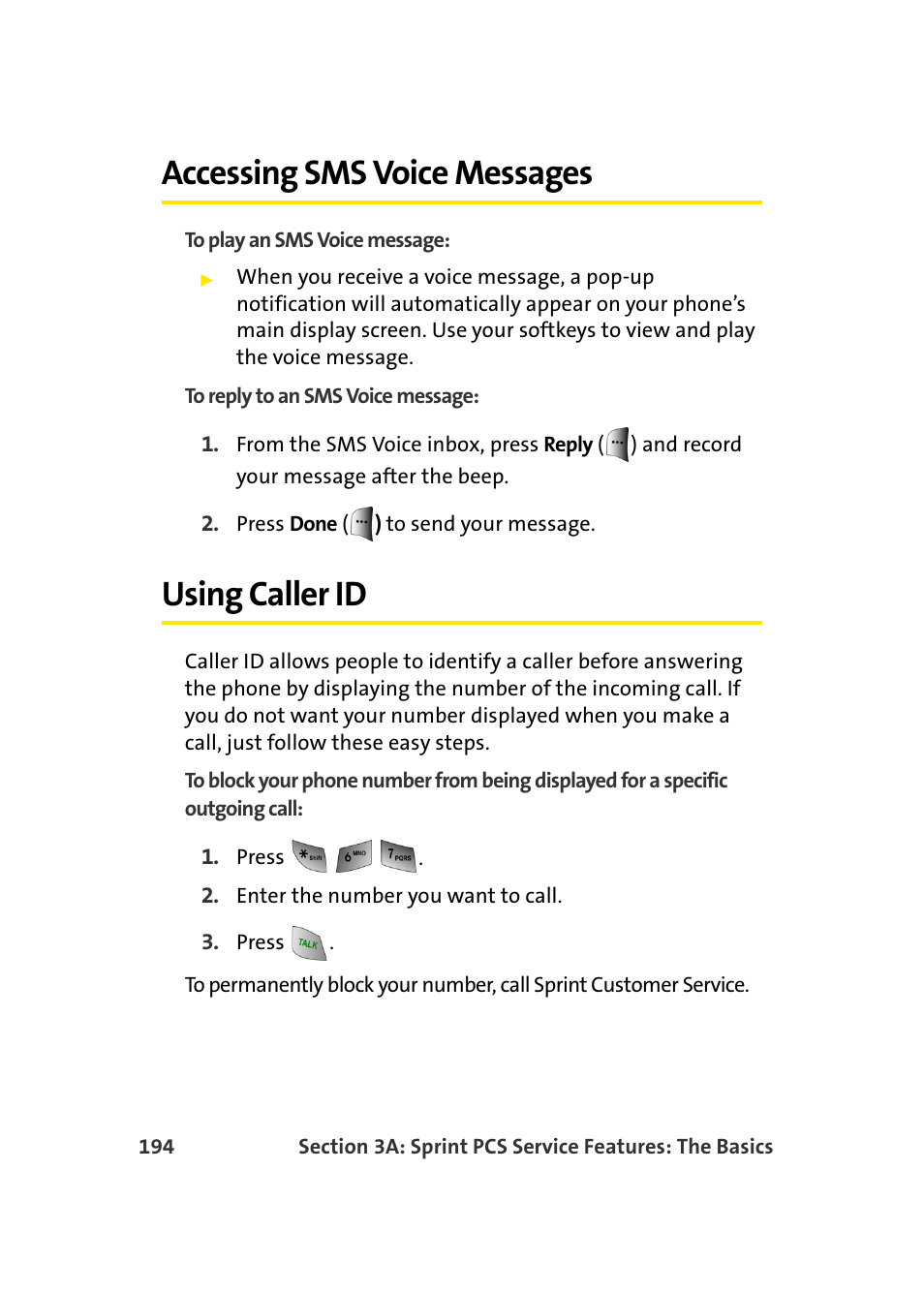 Accessing sms voice messages, Using caller id | Samsung MM-A940 User Manual | Page 220 / 287