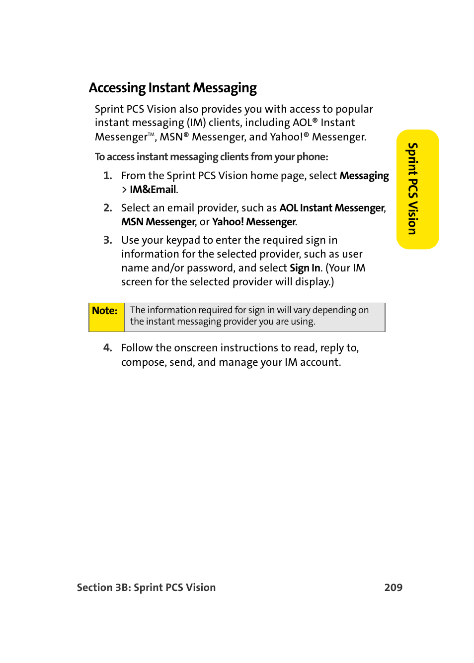 Accessing instant messaging, Spr in t pcs v ision | Samsung MM-A940 User Manual | Page 235 / 287