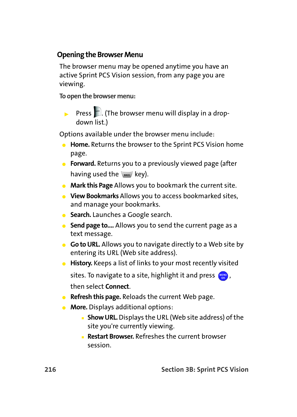 Opening the browser menu | Samsung MM-A940 User Manual | Page 242 / 287