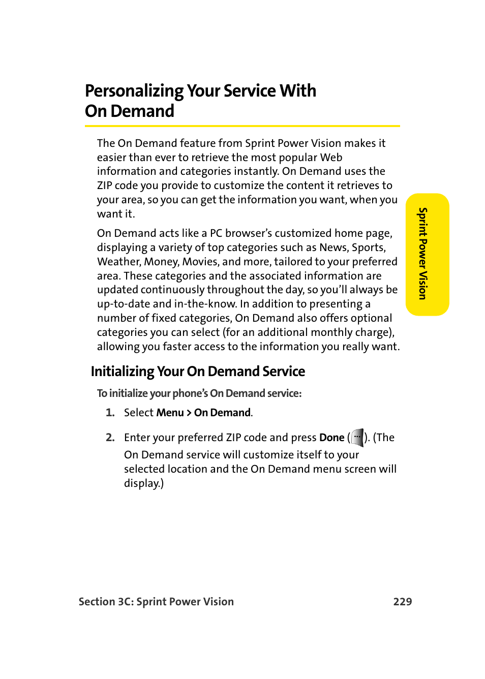 Personalizing your service with on demand, Initializing your on demand service | Samsung MM-A940 User Manual | Page 255 / 287