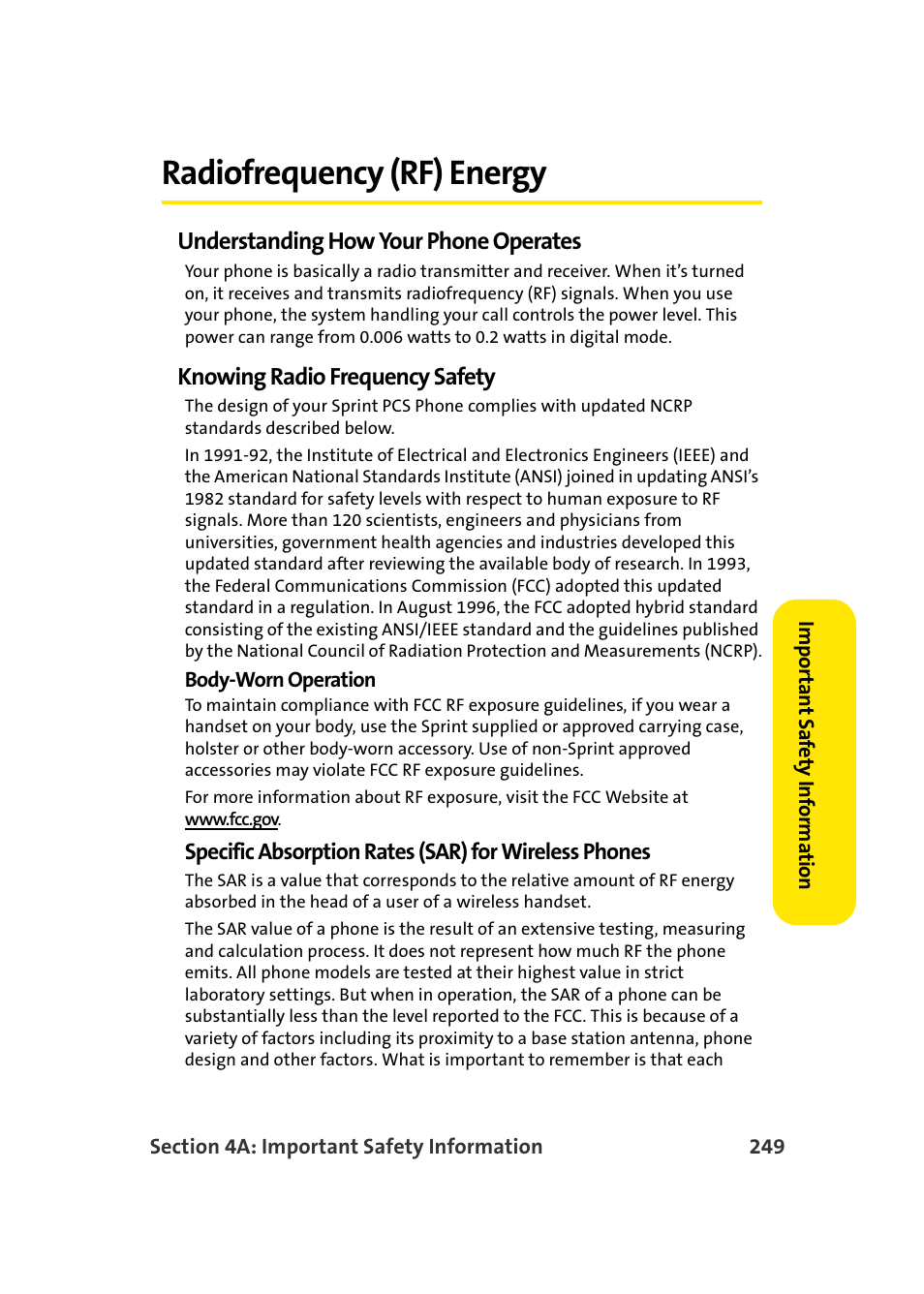 Radiofrequency (rf) energy, Understanding how your phone operates, Knowing radio frequency safety | Samsung MM-A940 User Manual | Page 275 / 287