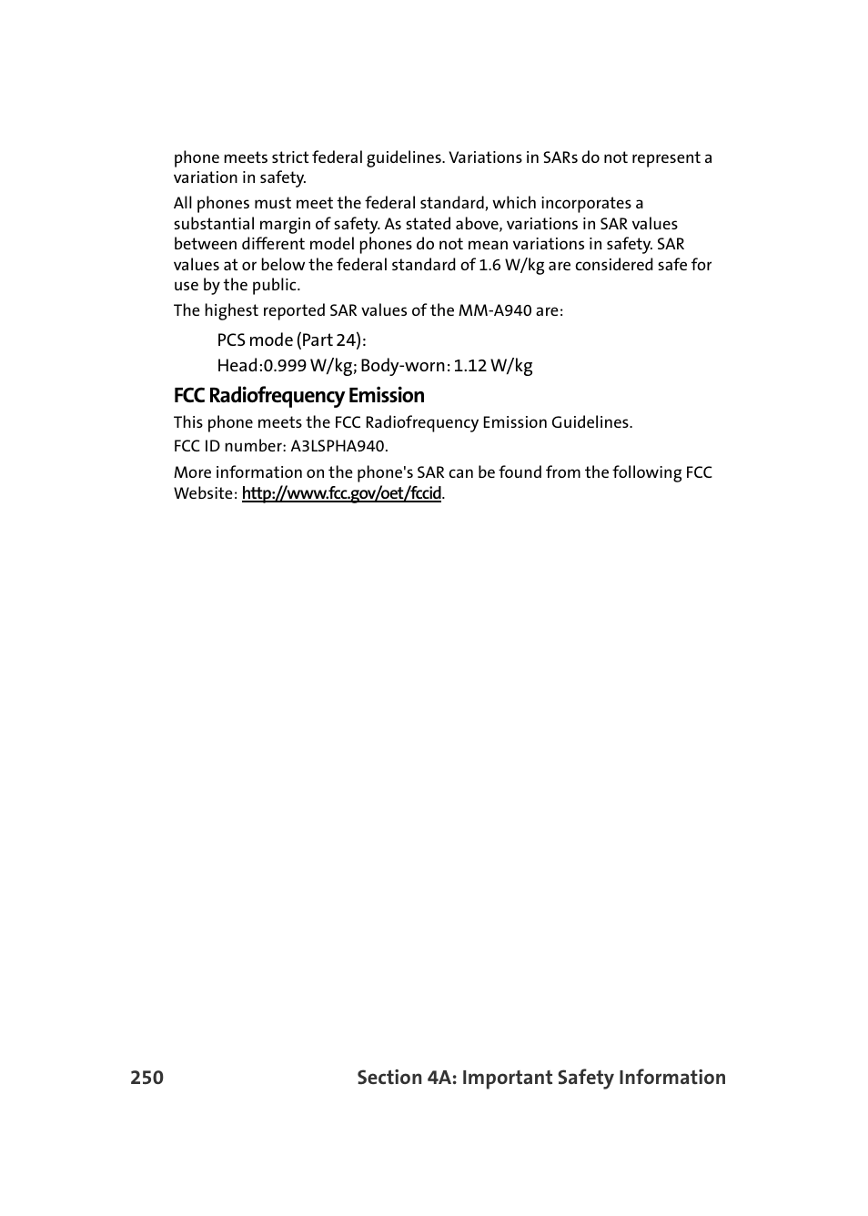 Fcc radiofrequency emission | Samsung MM-A940 User Manual | Page 276 / 287