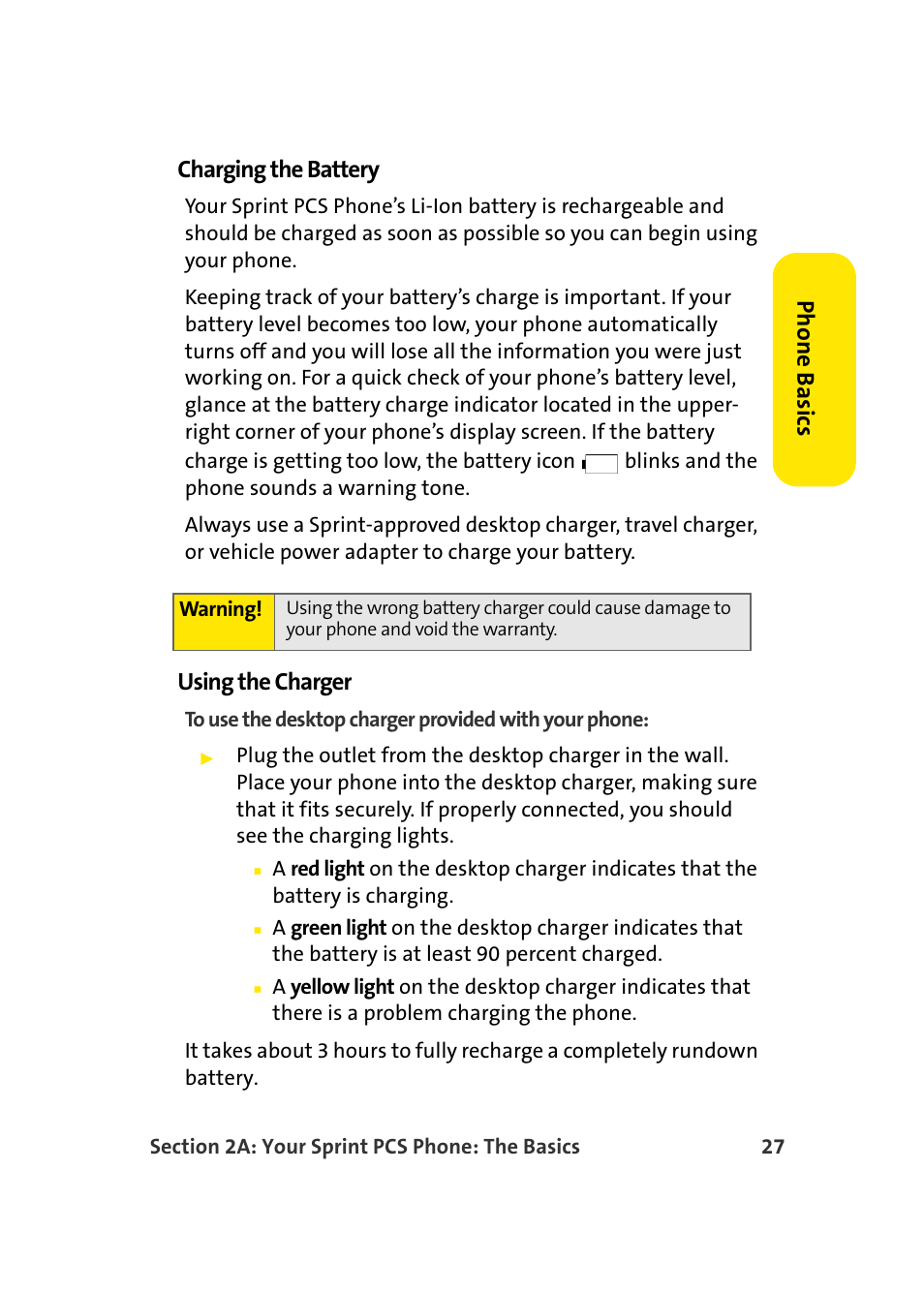 Phone basics charging the battery, Using the charger | Samsung MM-A940 User Manual | Page 53 / 287