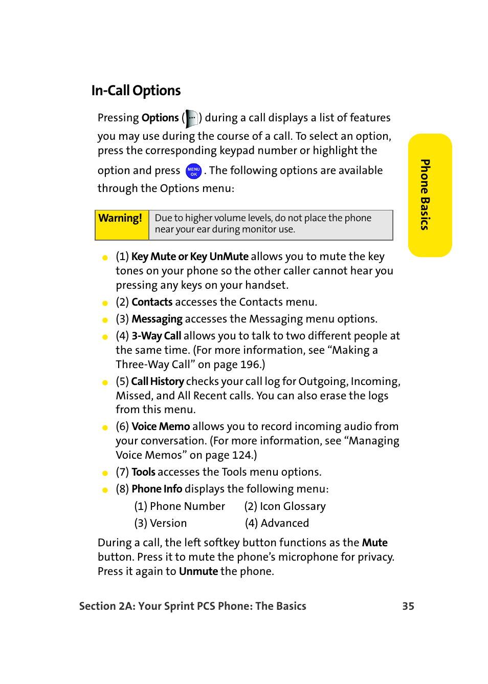 In-call options, Phone basics | Samsung MM-A940 User Manual | Page 61 / 287