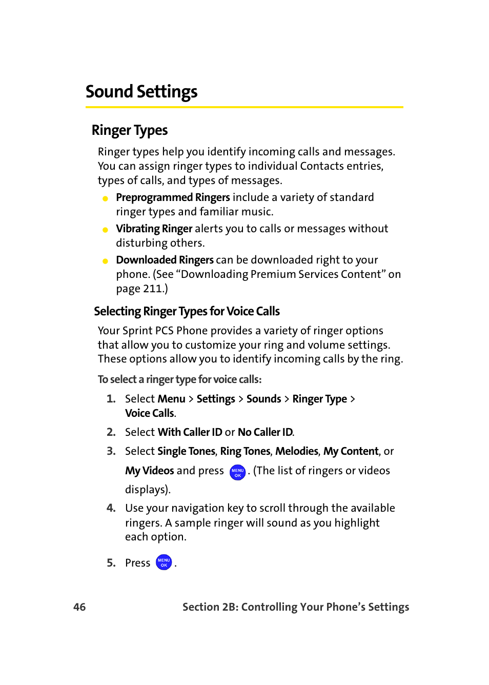 Sound settings, Ringer types, Sound se | Samsung MM-A940 User Manual | Page 72 / 287