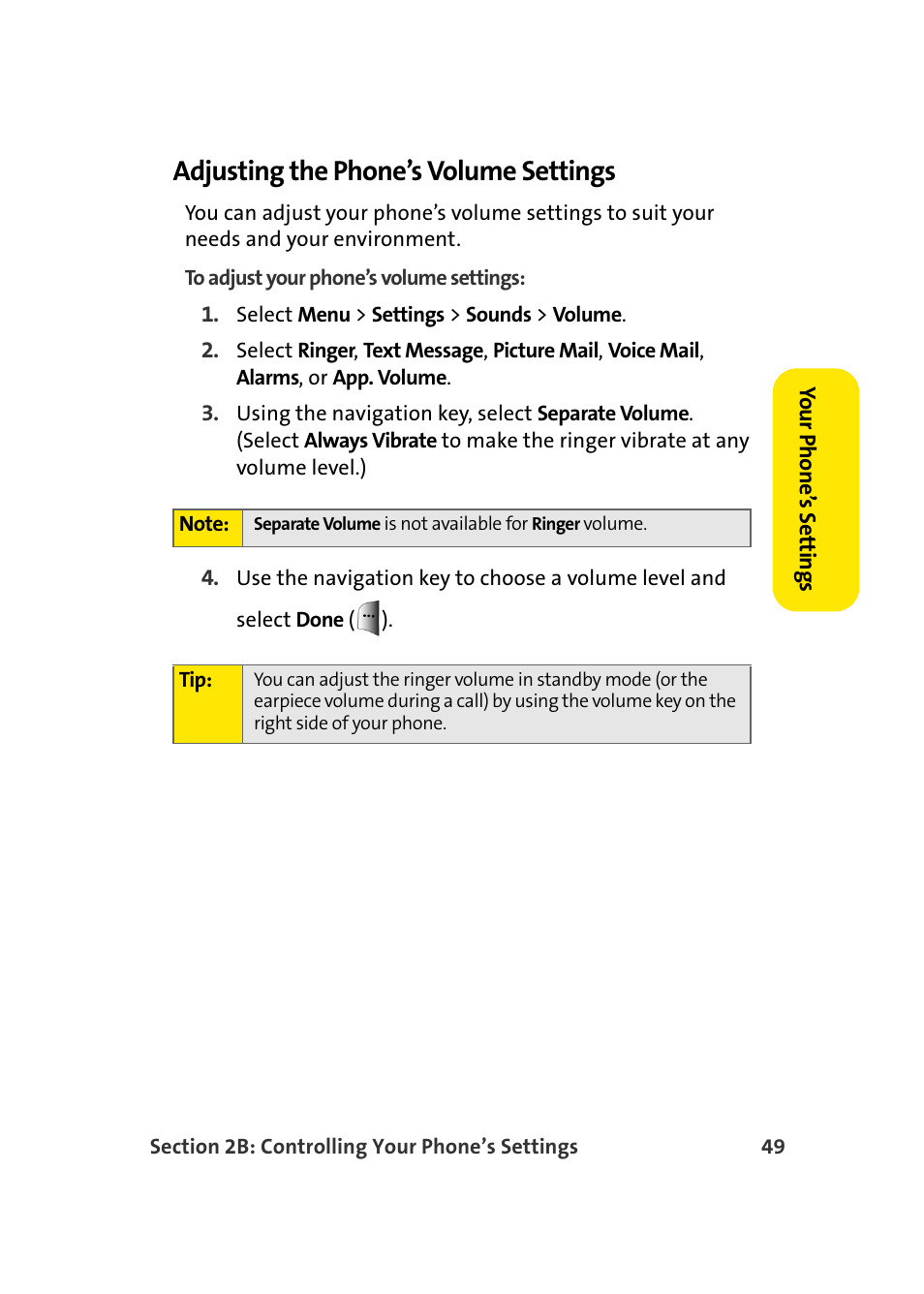Adjusting the phone’s volume settings | Samsung MM-A940 User Manual | Page 75 / 287