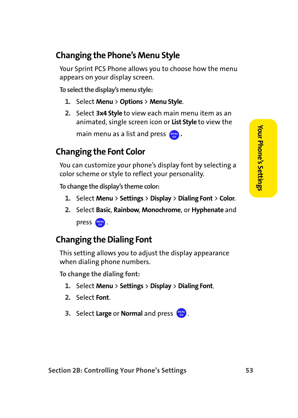 Changing the phone’s menu style, Changing the font color, Changing the dialing font | Samsung MM-A940 User Manual | Page 79 / 287