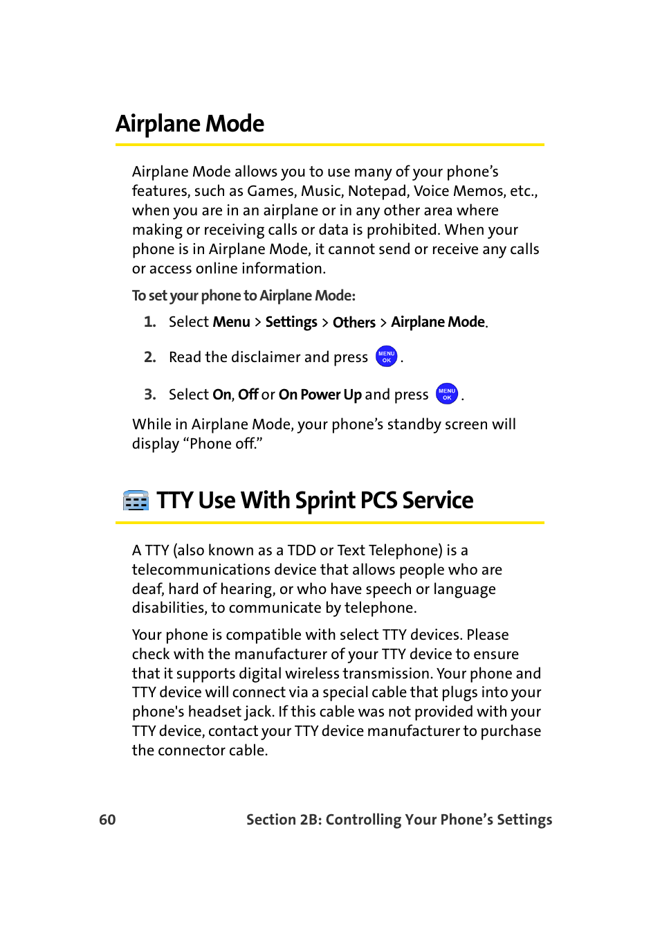 Airplane mode, Tty use with sprint pcs service | Samsung MM-A940 User Manual | Page 86 / 287