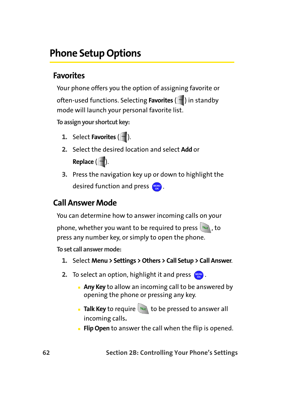 Phone setup options, Favorites, Call answer mode | Samsung MM-A940 User Manual | Page 88 / 287