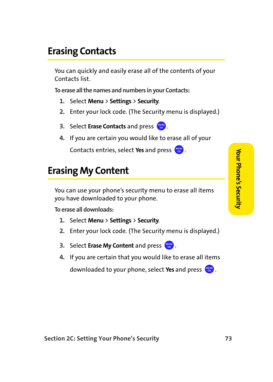 Erasing contacts, Erasing my content | Samsung MM-A940 User Manual | Page 99 / 287