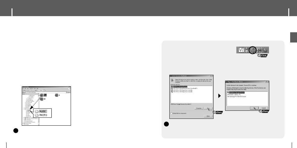 Using the player as a removable disk, Downloading files, Disconnecting the usb cable | Idisconnecting the usb cable, Idownloading files 1 | Samsung YH-J70 User Manual | Page 10 / 45
