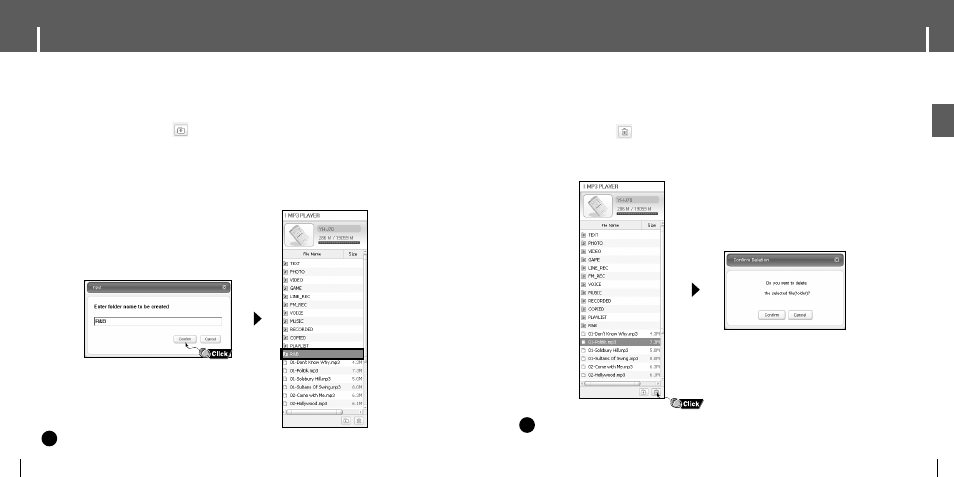 Creating a folder, Deleting a folder/file, Using media studio | Ideleting a folder/file, Icreating a folder | Samsung YH-J70 User Manual | Page 14 / 45
